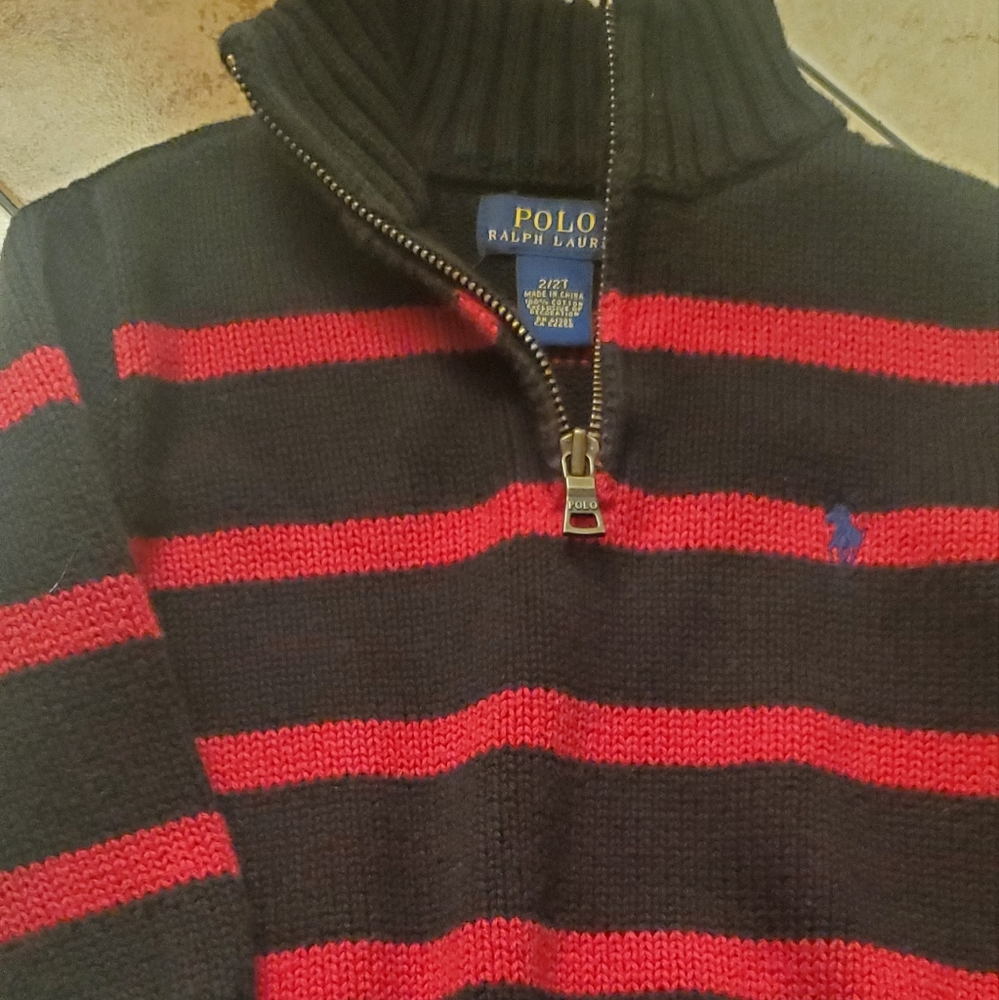 POLO RALPH LAUREN BLACK RED STRIPED SWEATER